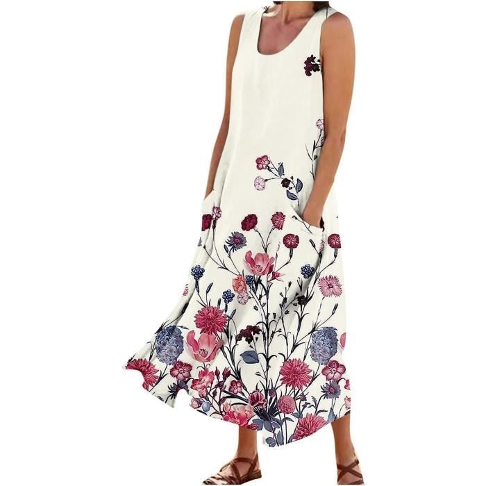 Robe Été Femme Minetom - Imprimé Floral Sans Manches - Style Rétro Et Confortable - Pour Plage Ou Ville
