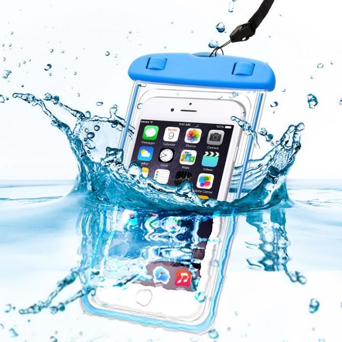 [Compatible Apple iPhone] Sac Waterproof Bleu Housse Pochette Lumineux Protection Plastique Imperméable Etanche Eau [Phonillico®]