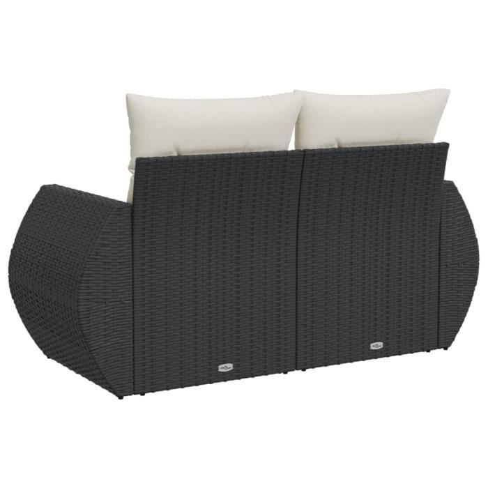 SALALIS -Canapé de jardin avec coussins 2 places noir résine tressée-DX4705