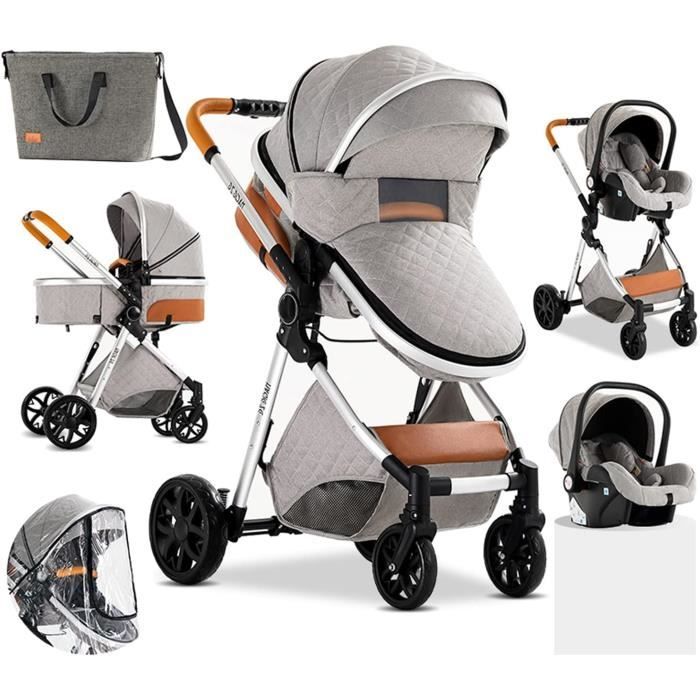 3 en 1 Poussette Combinée Poussette Canne Poussette Citadine Landau Poussette Nouveau-né Portable Voyage Chariot Bébé Buggy [31]