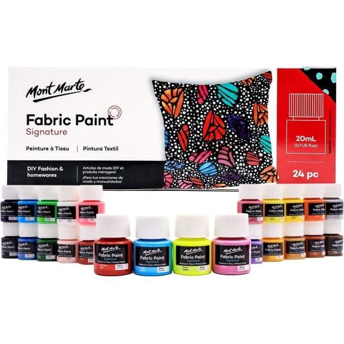 MONT MARTE Peinture Textile Tissu Set 24 Pièces x 20ml Peintures Textiles Permanentes