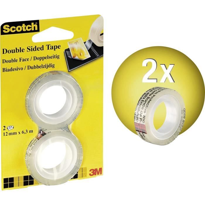 Scotch Lot de 2 rouleaux de ruban adhésif double face 12 mm x 6,3 m ...