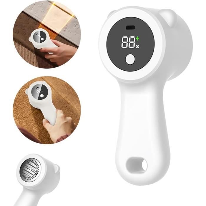 Rasoir Anti Bouloche Électrique avec Écran LCD, Déboulocheur Vêtement Rechargeable USB, 3 Niveaux de Puissance Réglables, Tête à 6 Lames Fraise à Peluches, Idéal pour Vêtements Canapés Couvertures