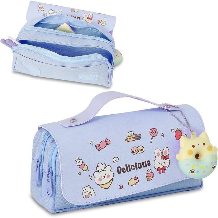 KASESSS Grande Trousse Scolaire 4 Compartiments – Beige Élégante Avec Patchs Décoratifs Personnalisables – Idéale Fille & Étudiant