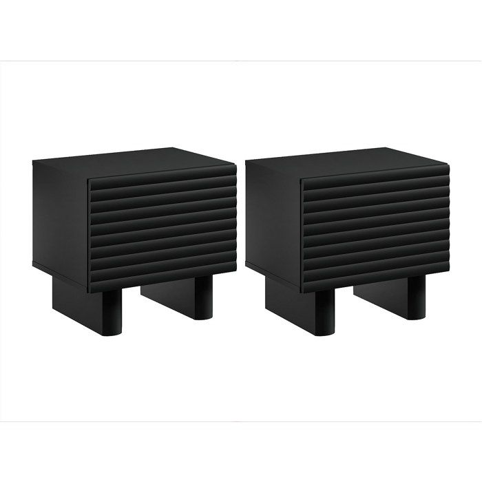 Lot de 2 tables de chevet 1 porte - MDF - Noir - LUDIMA