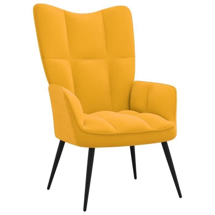 Fauteuil Salon MVS - Chaise de relaxation Jaune moutarde Velours84 Kg