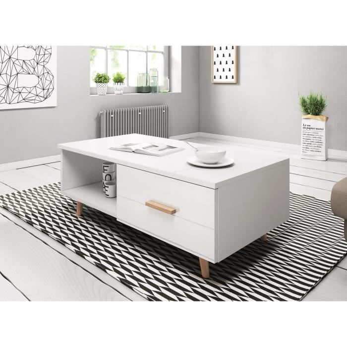 table basse vivaldi - 110 cm - blanc mat / blanc brillant - style scandinave