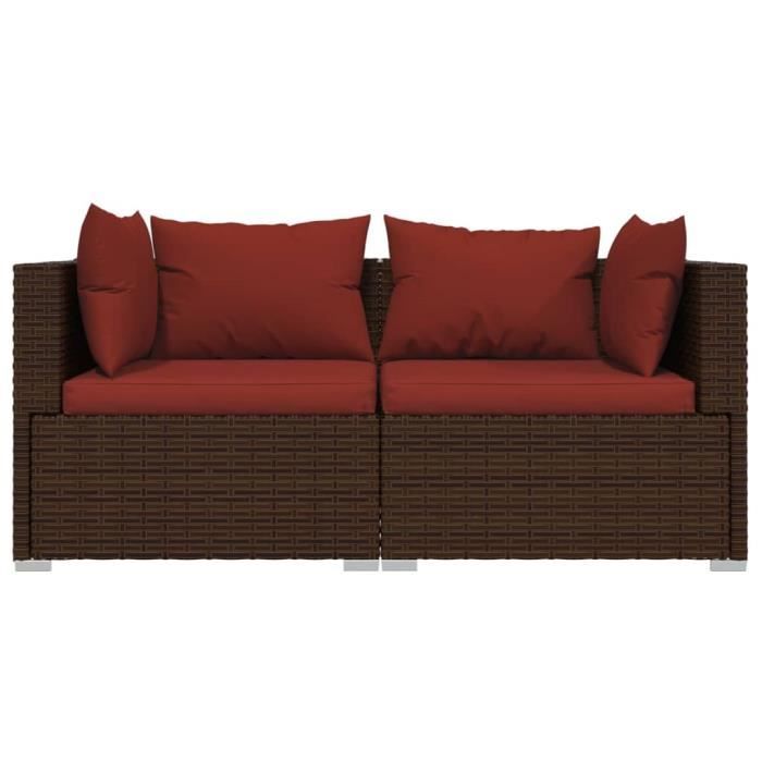 fhe - éléments pour canapés modulables de jardin - canapé 2 places avec coussins marron résine tressée - haute qualite - dx0200