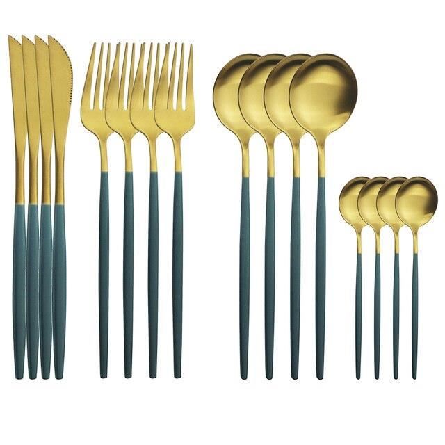 Bistrot couleur Gold Uni, Lime - Ménagère 48 pièces