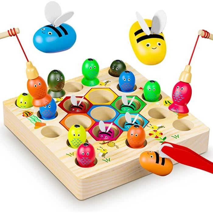 Jeu Montessori - AMOUNE - Jeu de Pêche Magnétique en Bois - Motricité