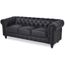 Canapé Chesterfield 2 Places Regency Noir - Design Capitonné Losange, Pieds En Bois, Style Anglais
