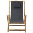 Chaise de relaxation en bambou et tissu gris foncé - 64 x 89 x (71-94) cm-1