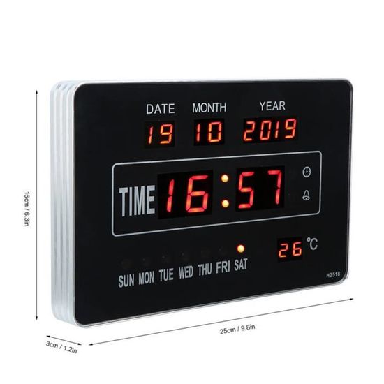 Horloge Numérique LCD Pour Tableau De Bord Voiture – Affichage Date/heure – Piles Incluses – Noir - 12
