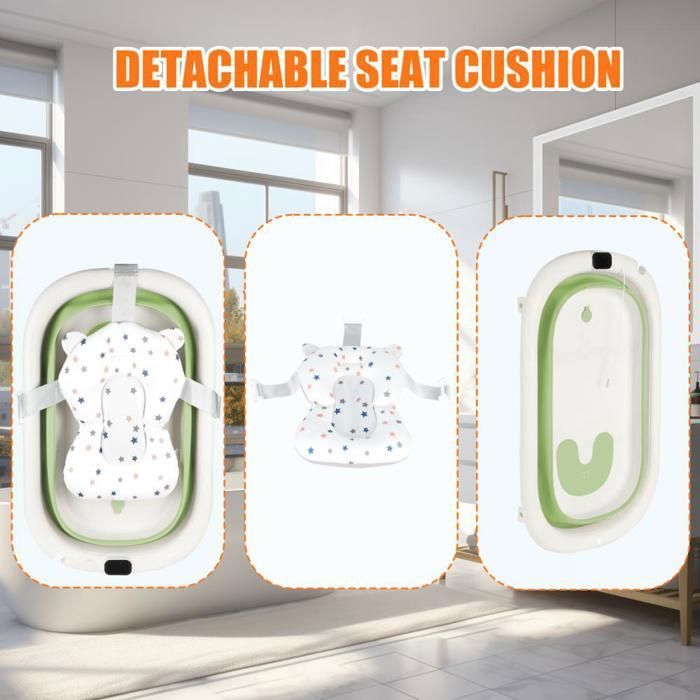 Baignoire Bébé Pliable Avec Thermomètre Numérique - Support Ergonomique, Drainage Rapide (Vert) - 2