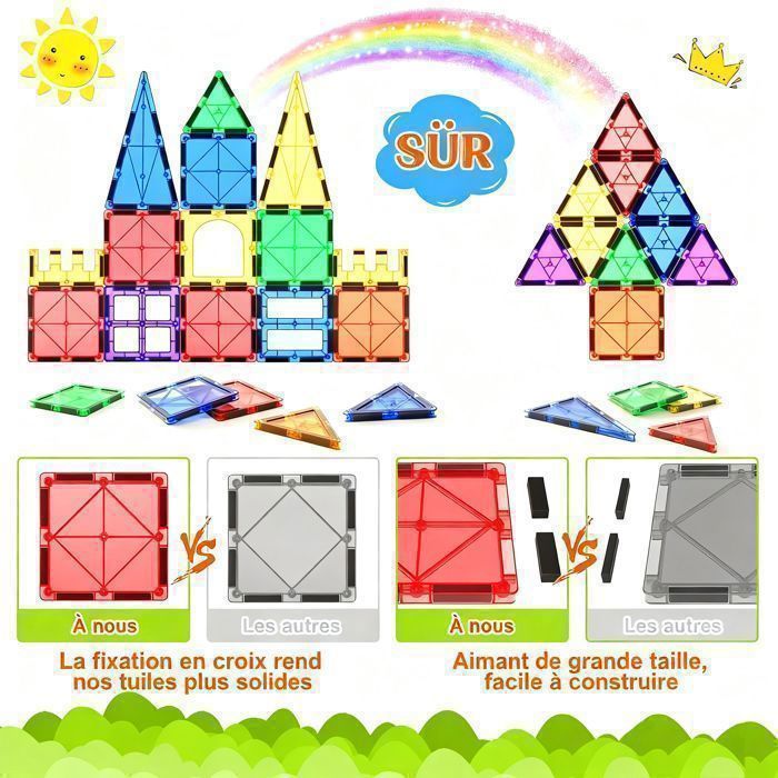 Blocs Magnétiques Enfant 3-8 Ans – 49 Pièces Ingénierie Empilables, Boîte Fer Rigide, Voyage Et éducatif