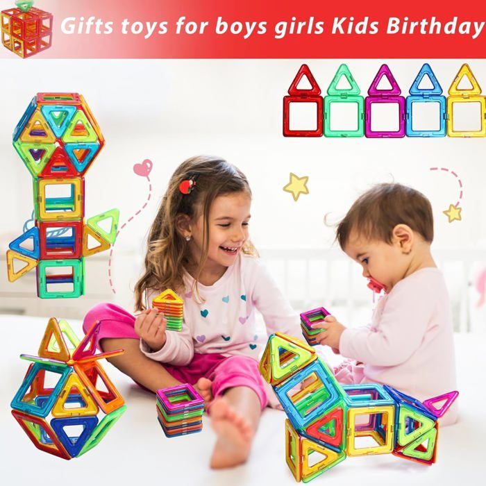 Blocs Magnétiques COOLJOY 40 Pièces – Carrés, Triangles, Sac De Rangement – Jeu STEM éducatif Pour Enfants De 3 à 8 Ans