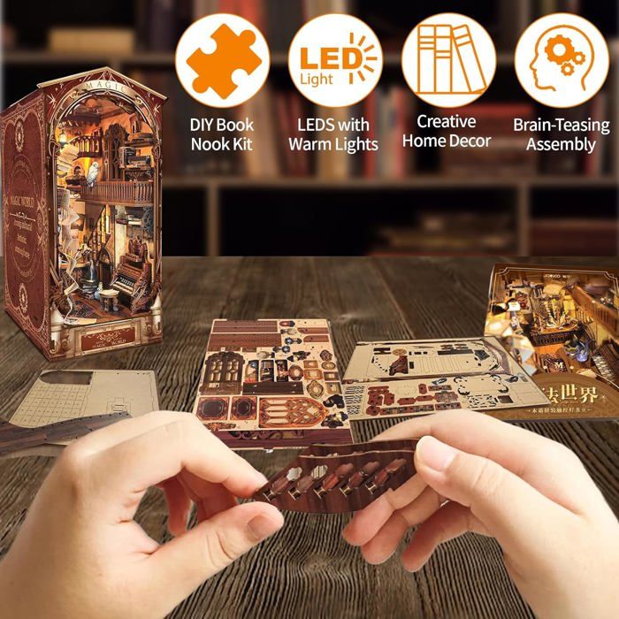DIY Book Nook Kit, Maison De Poupée Miniature en Bois, Agence de détectives avec Travail Musical Et Lumière LED, Puzzle 3D en Bois, Kit De Construction pour Les Personnes De Plus De