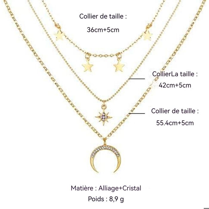 Collier Femme Pendentif Lune – Longueur Réglable 40/60cm, Alliage De Zinc, Neuf Avec étiquettes