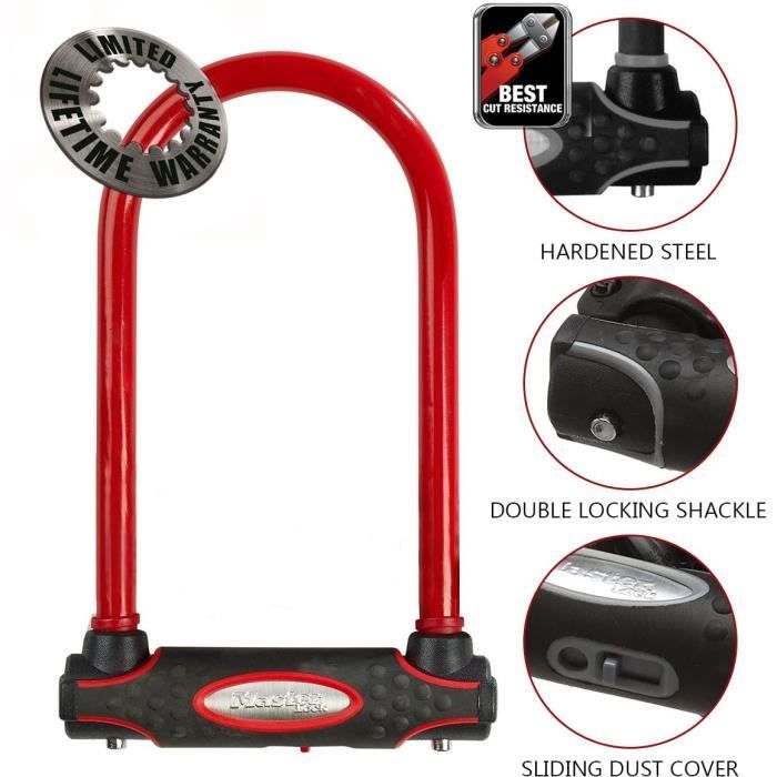 MASTER LOCK Antivol Velo U A Cle Support de Velo Universel Antivol Certifie Rouge 8195EURDPROCOLR Cdiscount Sport