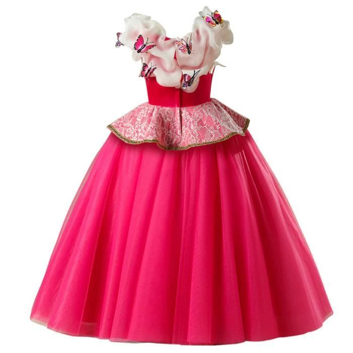 Deguisement Robe Princesse pour Aurora Robes 3 - 10 Ans Fille Cosplay  Costume en Halloween Noel Anniversaire Partie Carnaval Mariage