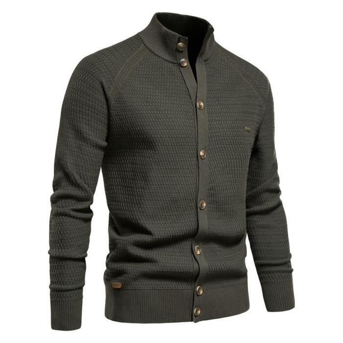 Homme Cardigan Veste En Maille Ouvrez-Front Zippé Gilet Automne Hiver Avec Poche Gilet Veste En Maille Pour Homme Avec Col Droit(Black XL