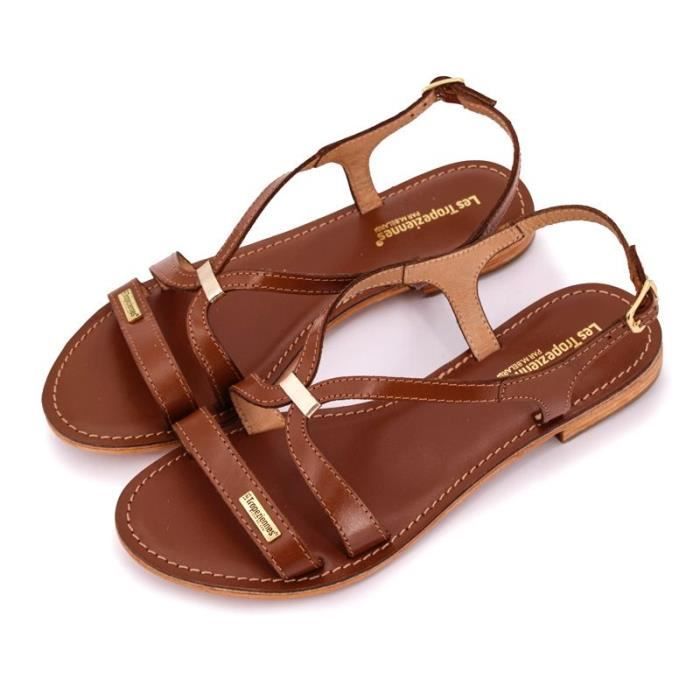 Sandales plates cuir marron femme 2025