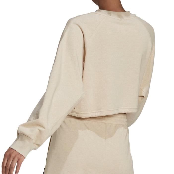 Sweat Court Beige Femme Adidas Crew Manches Longues Coupe courte 100 Coton