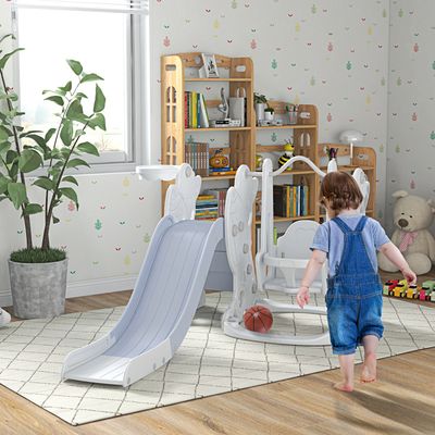 Portique Enfant AIYAPLAY 3 En 1 - Toboggan, Balançoire Et Panier Basket - 185x150x92cm Gris