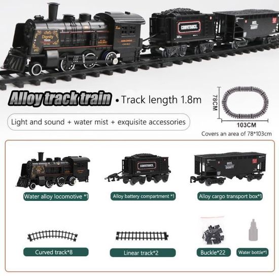 Train électrique à Vapeur Avec Fumée, Lumières Et Son – Coffret Complet Avec Télécommande – 52 Pièces De Voie – Dès 3 Ans