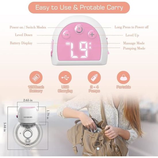KISSBOBO Tire-lait portable, tire-lait mains libres, écran LCD, tire-lait  rechargeable sans fil et silencieux avec brides 21 mm-13 - Cdiscount  Puériculture & Eveil bébé
