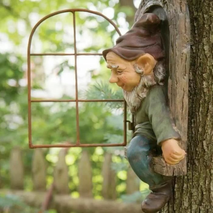 Statue de Gnome de jardin créative, Figurine d'elfe qui épouse l'arbre de  la porte, pour la maison, décoration de porch -FJFK8439 - Cdiscount Maison