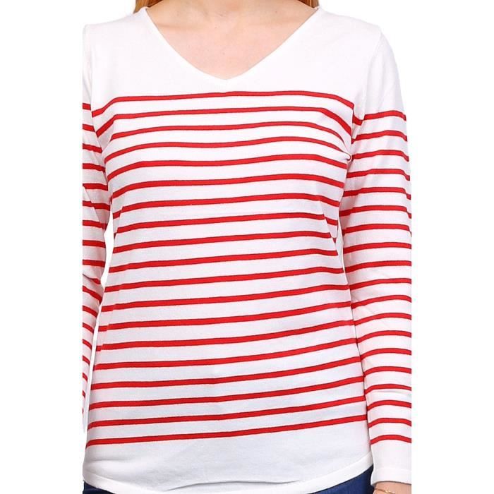 S.MARLON Pull Femme Rayé Bleu Blanc Coton Casual (EU 48