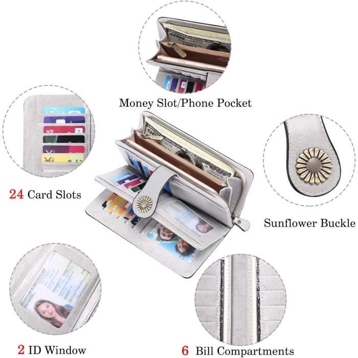Portefeuille Femme GOIACII Grande Capacité – Cuir PU, RFID Blocage, 11 Cartes – Pochette Longue Porte-Monnaie