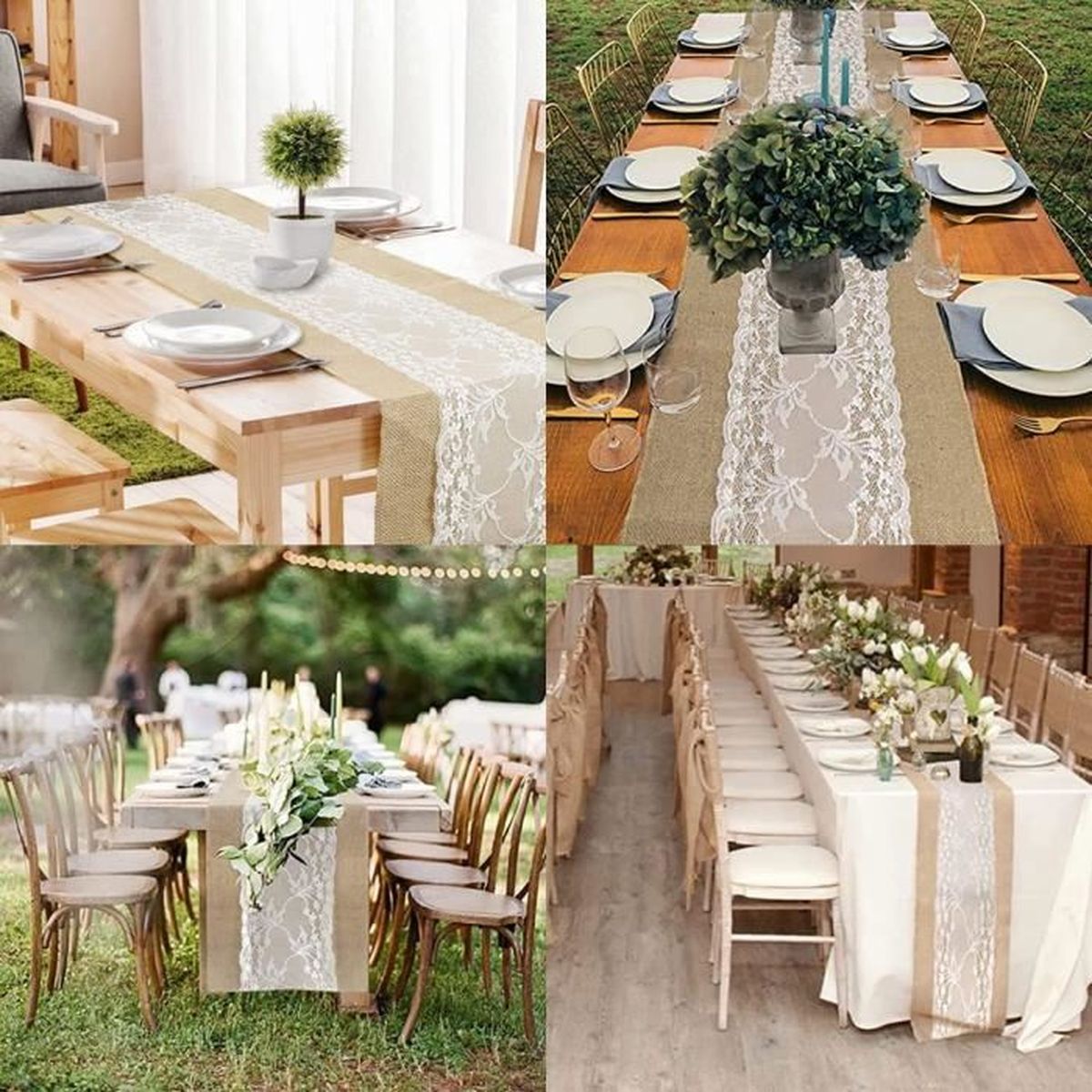 fête évènement Chemin de table en toile de jute et dentelle pour mariage style rustique Warehouseshop WSS festival 300 x 30 cm 