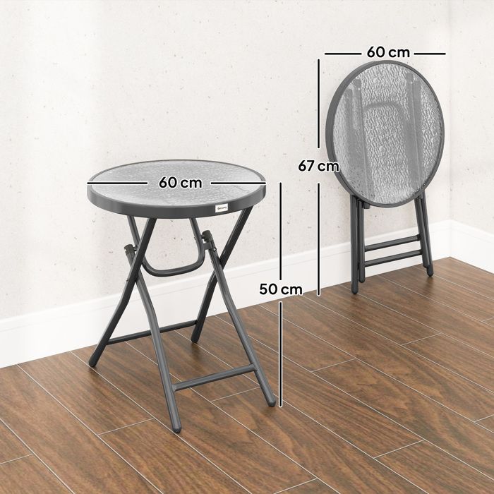 Table Basse Jardin Outsunny Ø46cm - Plateau Amovible - Pieds Pliables - Acier Noir - 30kg Charge