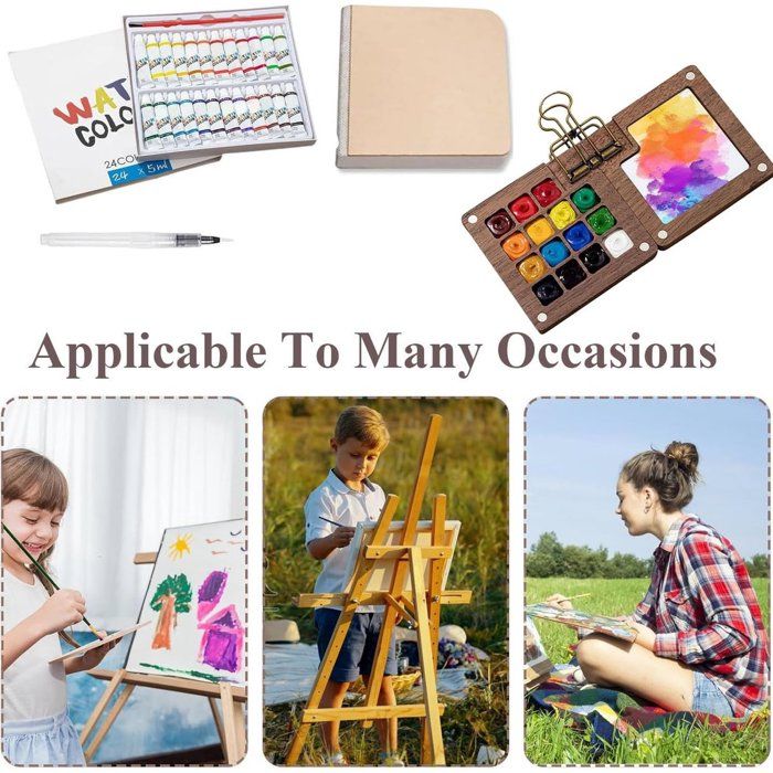 Mini kit d'aquarelle - 12 couleurs - Palette d'aquarelle portable - En bois pliable - Avec journal de papier aquarelle, pinceau aquarelle, stylo et clip Mini kit d'aquarelle - 12 couleurs - Palette d'aquarelle portable - En bois pliable - Avec journal de papier aquarelle, pinceau aquarelle, stylo et clip