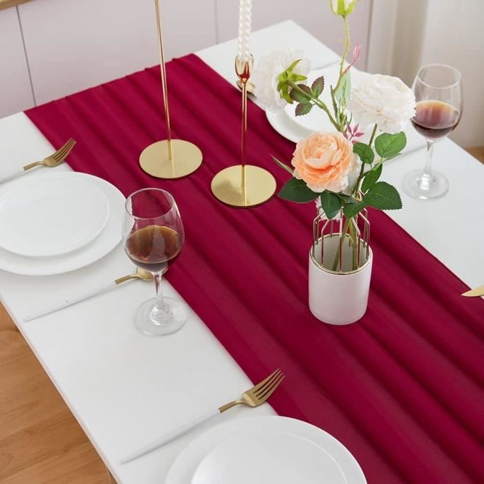 Lot De 4 Chemins De Table Vert Mousseline 90x300cm - Décoration Mariage Bohème, Anniversaire, Fête