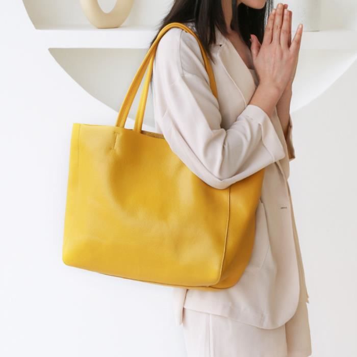 27 cm jaune citron Sac a main de luxe en cuir veritable pour femmes fourre tout decontracte a la mode p Cdiscount Bagagerie Maroquinerie