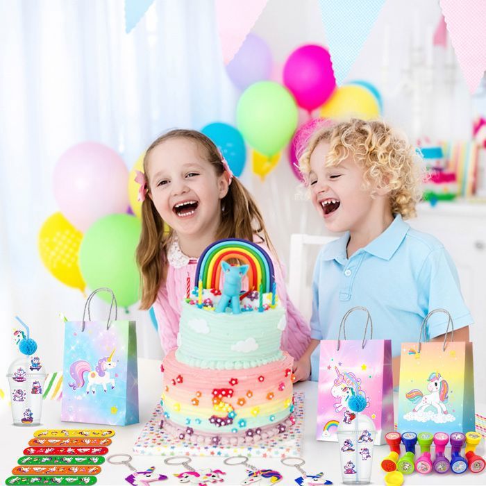 Toyssa Kit Anniversaire Licorne - Cadeau Avec Pinata, Porte-Monnaie, Masque à Gratter, Stylo Bille, Bandes De Cheveux, Bracelet Claquer Et Sac Fête Pour Enfants Invités