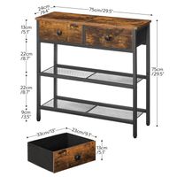 HOOBRO Table Console étroite avec étagère, Table d'Appoint 75 x 22 x 75 cm, Table de Couloir, Table de Canapé, Entrée, Couloir, Marron Rustique EBF22XG01