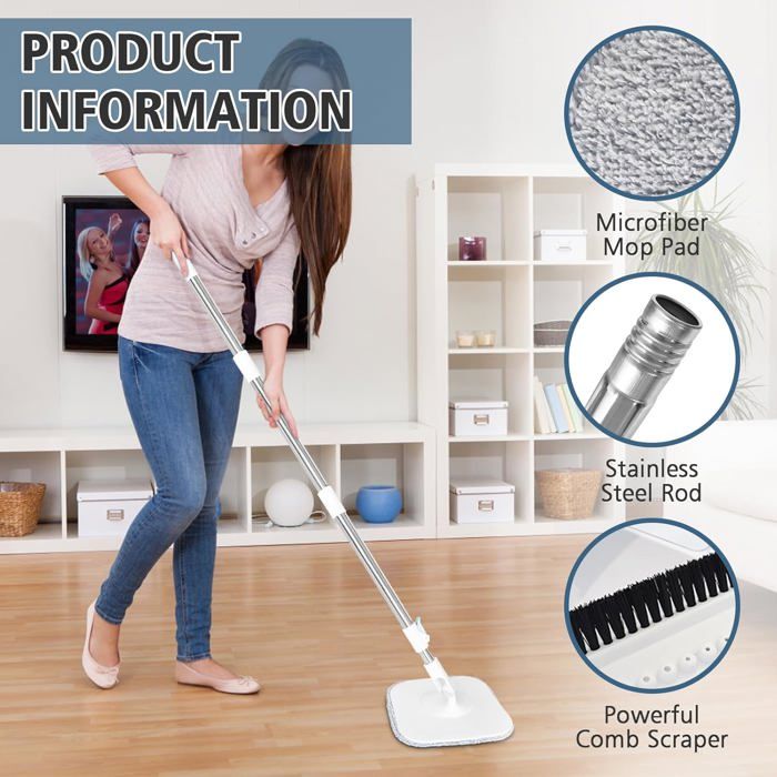 Kit Balai Serpillière Rotatif Compact Shine – Seau Essoreur Double Compartiment + 4 Serpillières Microfibre Lavables