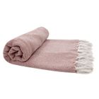 RIDEAUDISCOUNT Fouta, Jeté de Lit, Plaid 100% Coton 120 x 150 cm avec Franges Jacquard Motif Chevrons Bicolore Terracotta 120 x 150cm Rouge