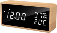 Réveil numérique en bois, alarme électronique alimentée par USB, affichage LED de l'heure, de la température et de l'humidité