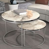 Set de 2 tables d'appoint Skagen rondes gigognes marbre blanc argent