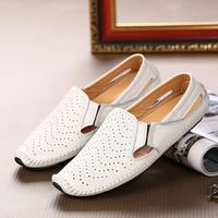 WYD™ Chaussures de conduite d'été en cuir pour hommes, loafers décontractés, design creusé et respirant - Blanc