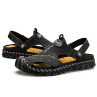 Sandales d'été en cuir pour hommes - GYROOR - Noir - Chaussures souples respirantes