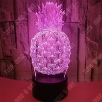 TD® Lampe 3D LED USB Plaque Acrylique Ananas / 7 couleurs changeantes / Veilleuse Table Chevet Bureau Chambre Décor chaud lampe