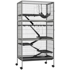 ENCLOS - CHENIL Cage pour rongeurs multifonction - PawHut - 4 plateformes - 3 rampes - 4 portes - acier - noir