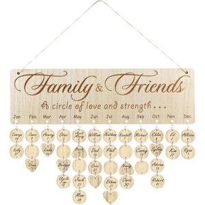 Calendrier D'anniversaire Familial En Bois Sculpté - 40x12 Cm, Avec 100 étiquettes Cœur/rond - Décoration Murale Personnalisable - 12