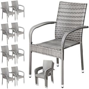 FAUTEUIL JARDIN  CASARIA® Ensemble de 8 chaises de jardin grises en